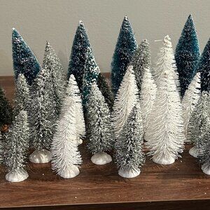 Lot of 31 Christmas Village Trees Evergreen White Snowy Sparkles Seasonal Xmas